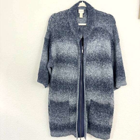 Chico's Women's Wool Blend Short Sleeve Zip Knit Sweater Gray Size XL - Picture 1 of 9